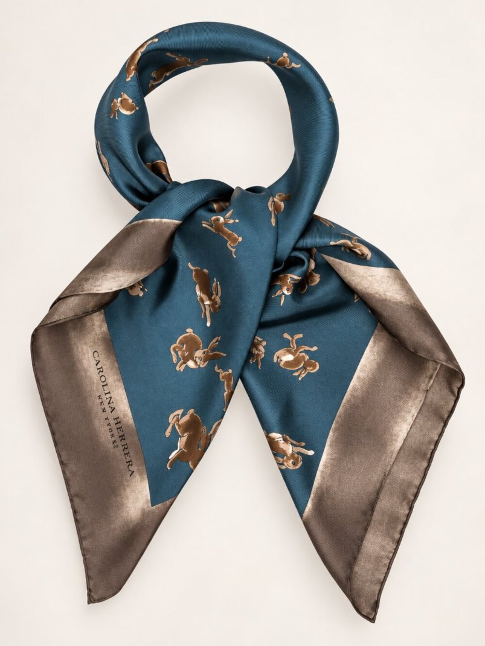 CAROLINA HERRERA New York Designer 100% Silk Rabbit Print Scarf
